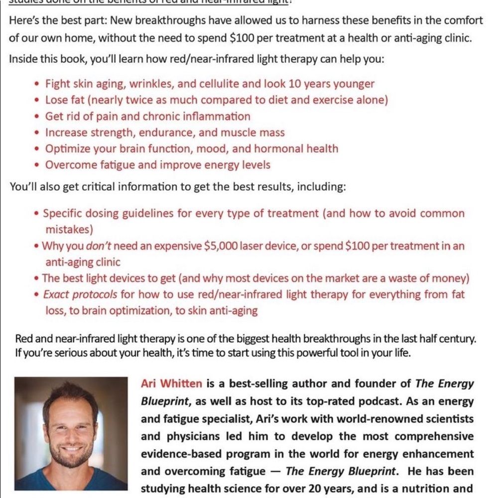 Booklet and/or Guide for Red Light Treatment.